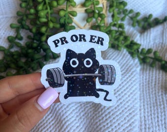 Pegatina divertida de gato levantador de pesas PR o ER para compañero de gimnasio