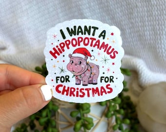Pegatina de hipopótamo para Navidad: Calcomanía navideña brillante para portátil