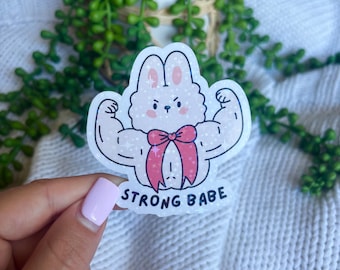 Pegatina de Buff Bunny: Chica fuerte, motivación para el gimnasio