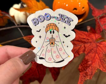 Boo Jee Ghost Sticker: Holographic Sparkle, Waterproof Vinyl