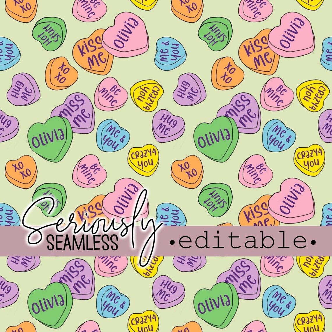 Conversation Hearts Editable Seamless File | Etsy