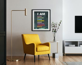 Ich bin Affirmation Poster, inspirierendes Poster, Wohnkultur, druckbares Poster, digitaler Download.