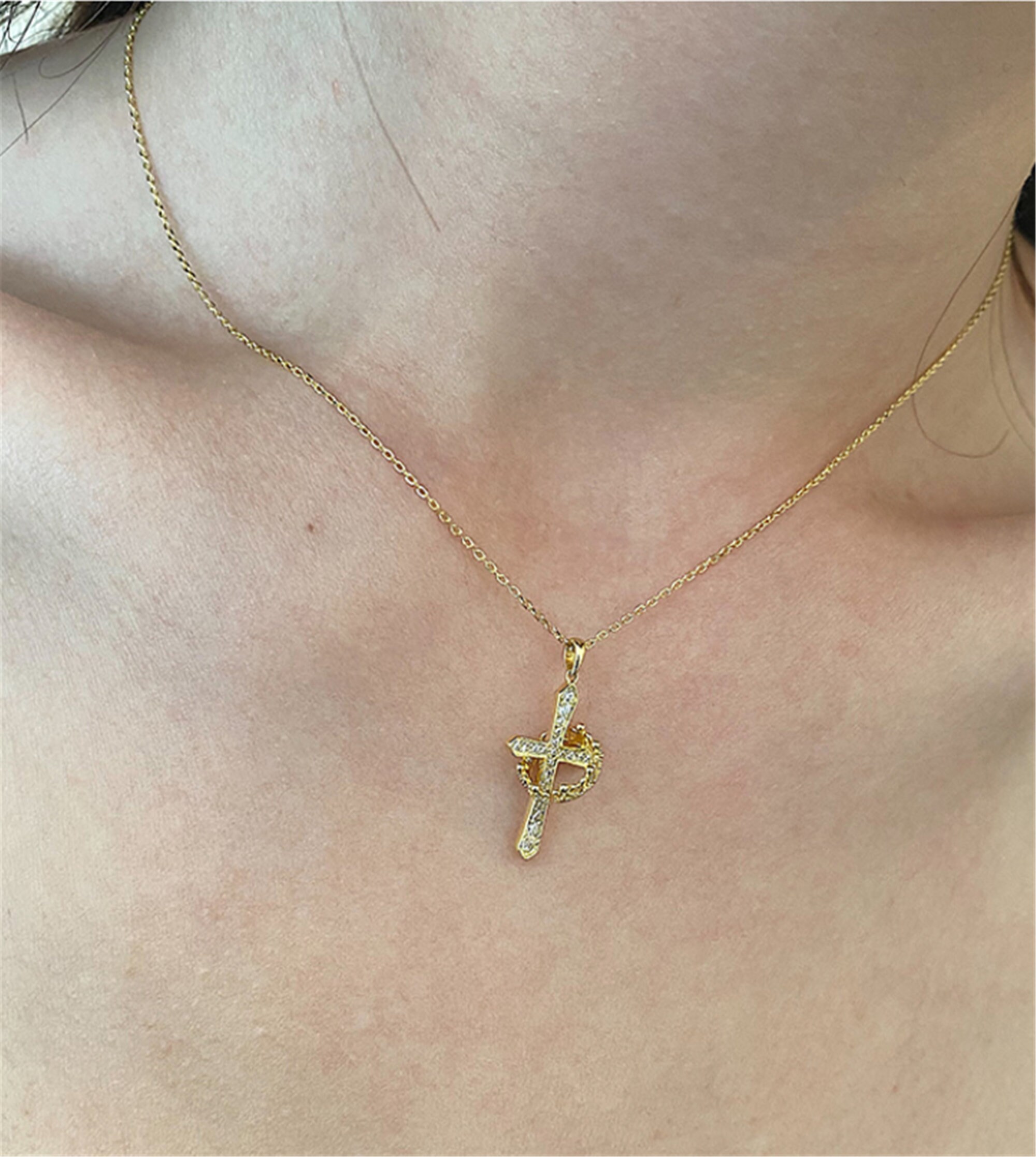 S925 Sterling Silver Cross Crown Necklace Highend Fashion Etsy
