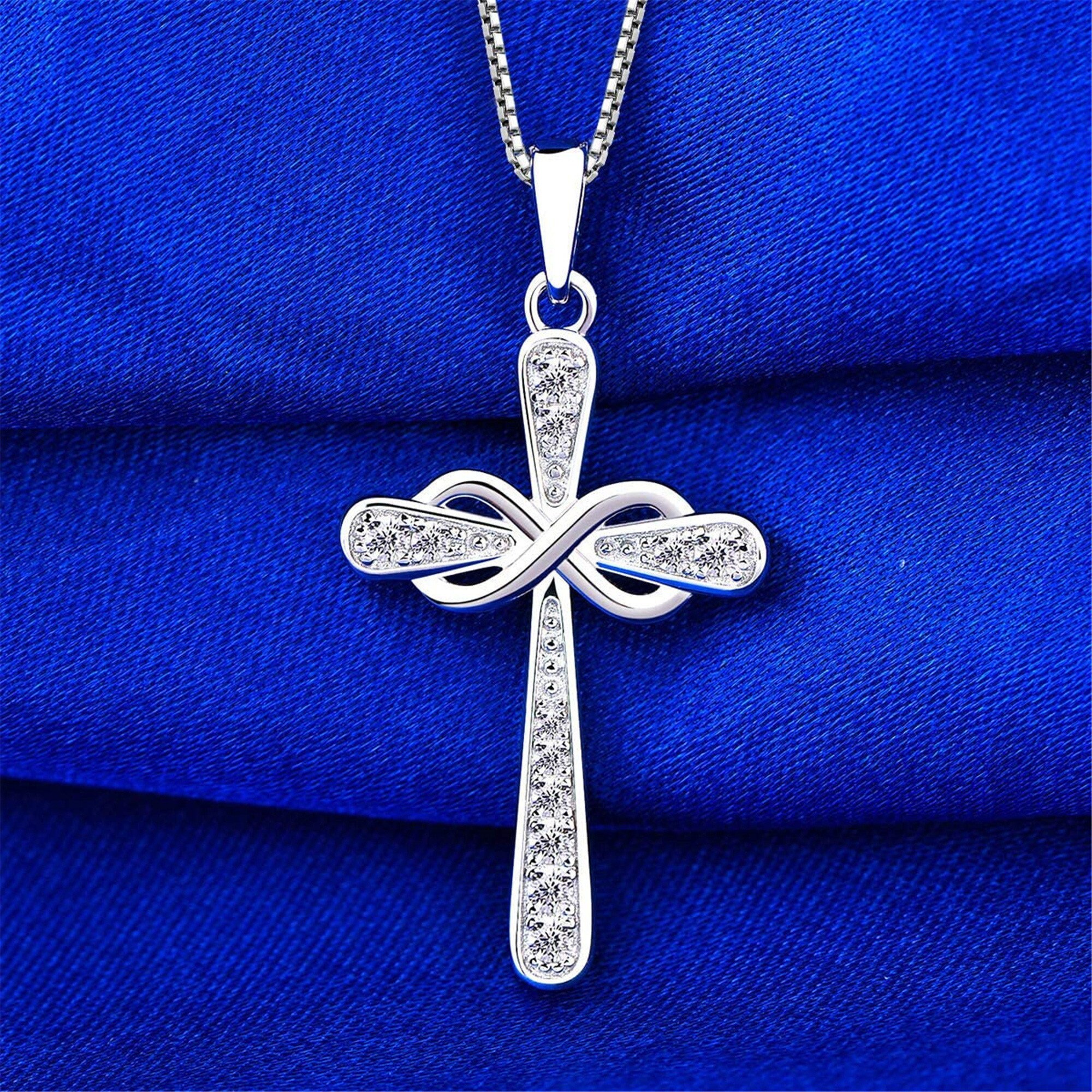 Cross Necklace 925 Sterling Silver Infinity Pendant Religious Etsy