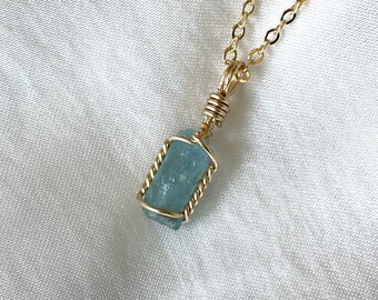 Silky Aquamarine Crystal Pendant 20 ct Brazil Aquamarine Jewelry Green Aquamarine Necklace Unheated Aquamarine Crystal Wire Wrap Small