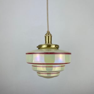 Victorian Iridescent Custard Glass Step down Globe with Painted Red Stripes  9" Shade - Pendant Light