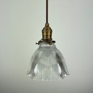 Vintage 5 3/4&quot; I-3 Extensive Ruffled Edge Holophane Prismatic shade now a beautiful Pendant Light