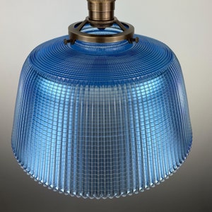 Rare 10 1/2&quot; Turquoise/Blue Holophane Prismatic shade now a beautiful Pendant Light
