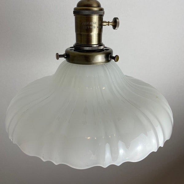 Antique Rare find Off White Translucent Milk Glass 9" Shade now a beautiful Pendant Light