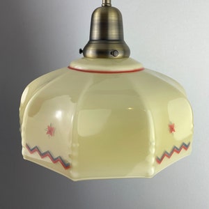 Rare one of a kind Antique 1920's Austrian Custard Colored Shade with Hand Painted Red & Green w/ Antique Brass Hardware