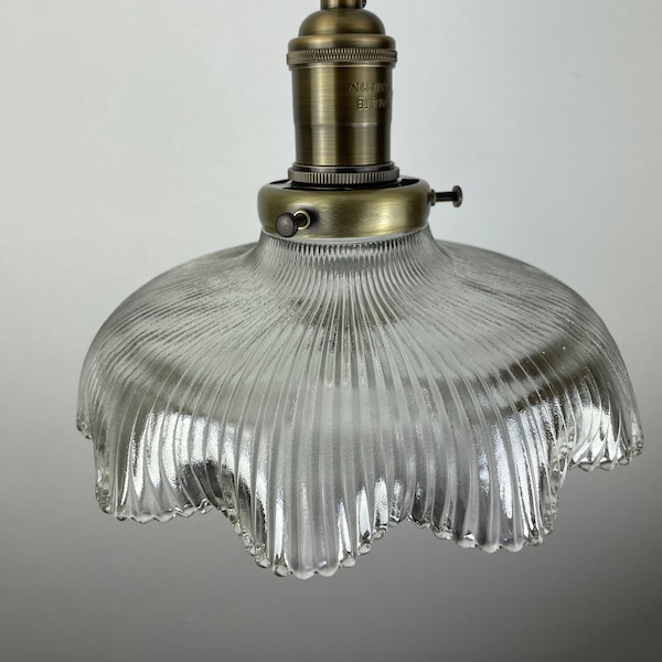 Holophane Style Antique 8" shade with Ruffled edge now a beautiful Pendant Light
