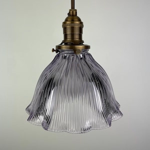 Antique Ruffled Edge I-40 6 3/4&quot; Holophane Prismatic shade with purple hue now a beautiful Pendant Light