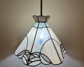 Vintage Tiffany Style Slag Glass 17 quot shade now a beautiful Pendant Light Fixture with Custom Antique Brass Hardware
