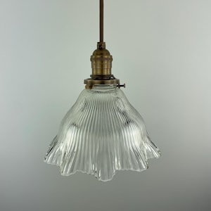Vintage fluted Holophane Style Clear Cut glass 8&quot; Shade now a beautiful Pendant Light