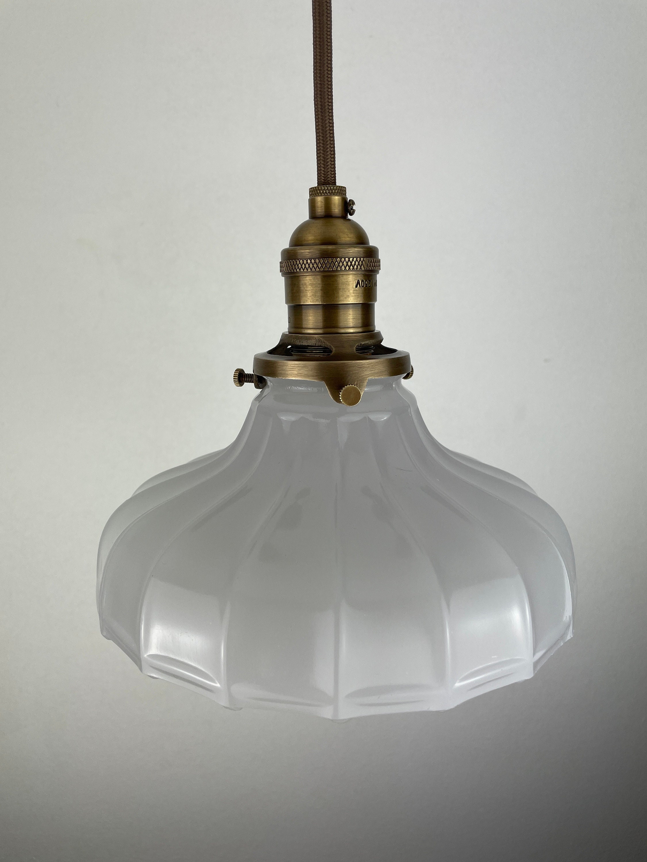Antique 1920's Fluted Off White Translucent Milk Glass 7 1/4" Shade - Now a beautiful Pendant Light