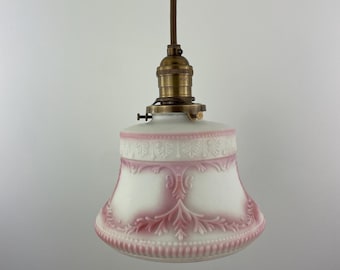 Art Deco Pink & White 6 3/4" Milk Glass fixture w/Antique Brass Hardware