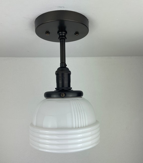 Vintage Milk Glass Spaceship Shaped Shade Now A Semiflush Australia Vintage Milk Glass Spaceship Shaped, Spaceship Light Shade