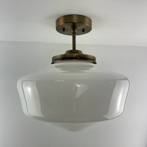 X Large 1950&#39;s  schoolhouse Iona College Salvage | Semiflush with new antique brass hardware