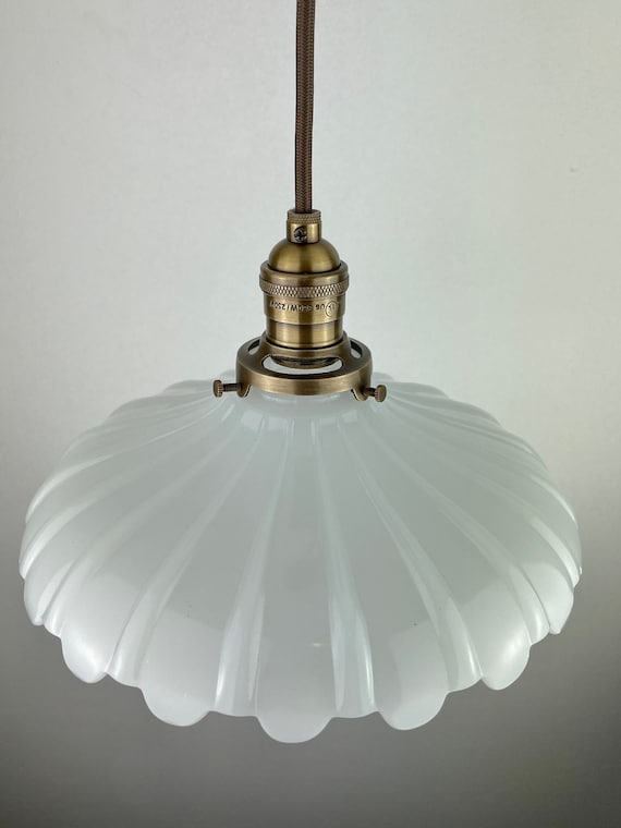 Antique Large 1920 s off White Translucent Milk Glass 10 Shade Pendant Light You Choose Your Hardware wire Etsy