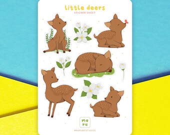 Little Deers Kawaii Sticker Sheet, Bullet Journal Stickers Sheet, Scrapbook Stickers, Cute Planner Stickers, Matte Stickers