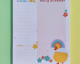 Cute Duck Rainbow Daily Planner Note Pad, Handmade Notepad Notebook, Notepad Cute Duck, Cute Notes Stationery