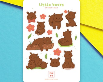 Little Bears Kawaii Sticker Sheet, Bullet Journal Stickers Sheet, Scrapbook Stickers, Cute Planner Stickers, Matte Stickers