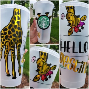 Cute Giraffe Starbucks Tumbler, Starbucks Cute Giraffe Tumbler, Animal Print Starbucks Cups, Personalize Cups Starbucks.