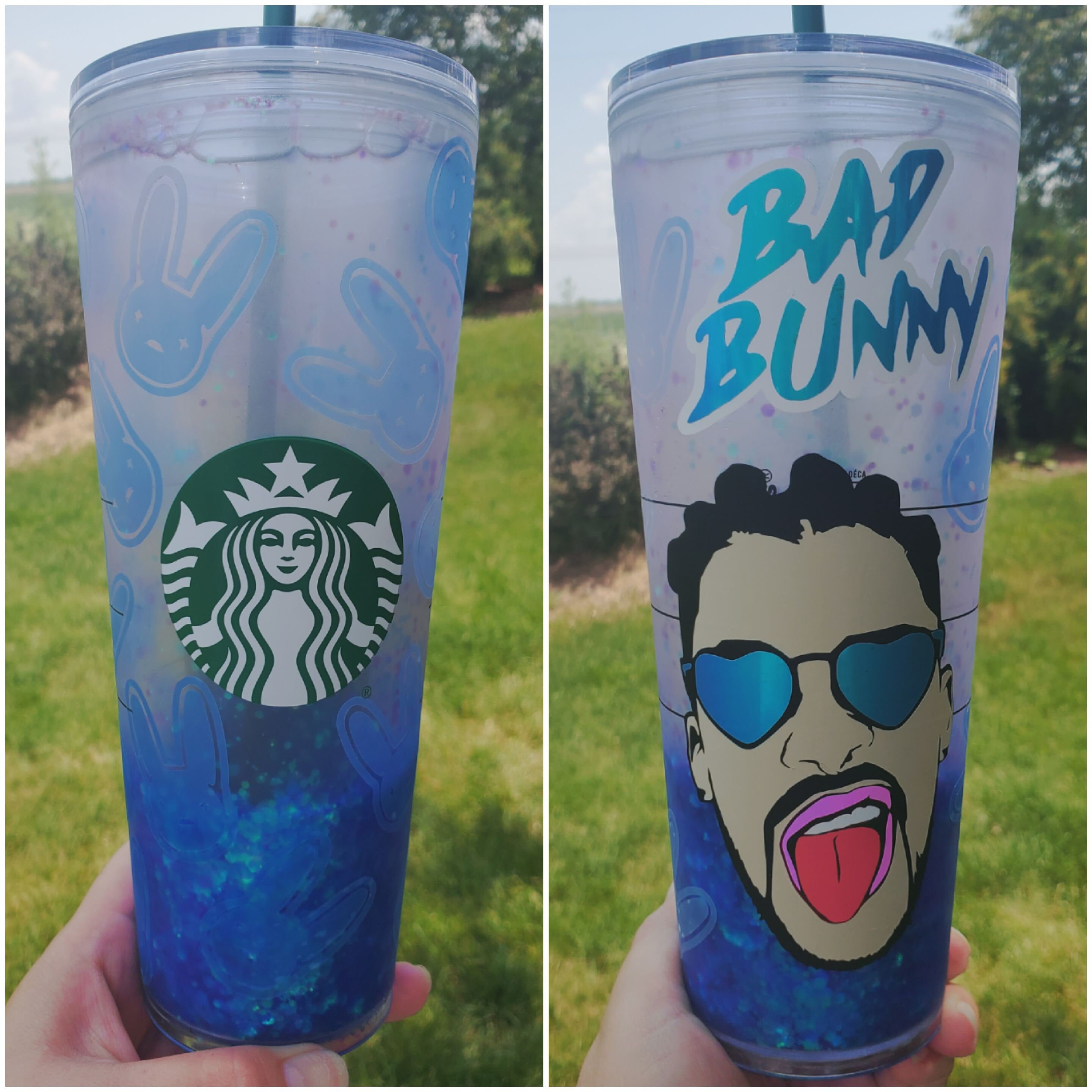 Badbunny Starbucks Snowglobe Tumbler Snowglobe Starbucks Etsy