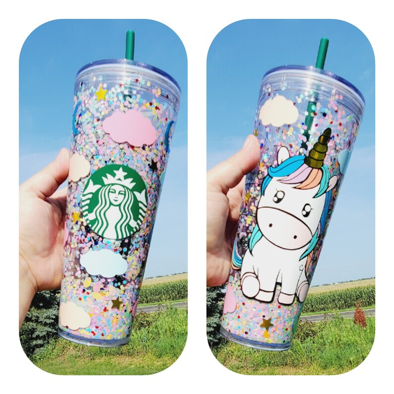 Rainbow & Unicorns Snowglobe Starbucks Tumbler Unicorn Etsy