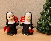 RARE Ceramic Noel Nuns Salt Pepper Shakers-Ucagco-Catholic-Religious-Vintage Christmas-Christmas Decor-Vintage Shakers-Kitschy Christmas
