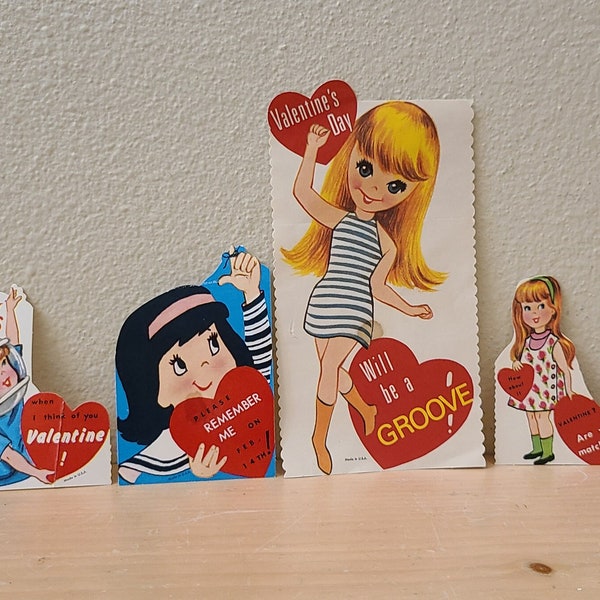 4 Vintage 1960's Valentine's Day Cards-Groovy-Mid Century Modern-Valentine Ephemera-Scrapbook-Junk Journal-Vintage Card-Valentine Decor-Love