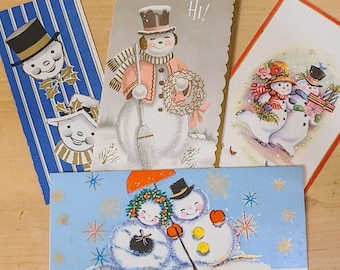 Vintage Snowman Christmas Cards-Mid Century Modern Christmas-Christmas Decor-Christmas Ephemera-Scrapbook-Junk Journal-Vintage Christmas