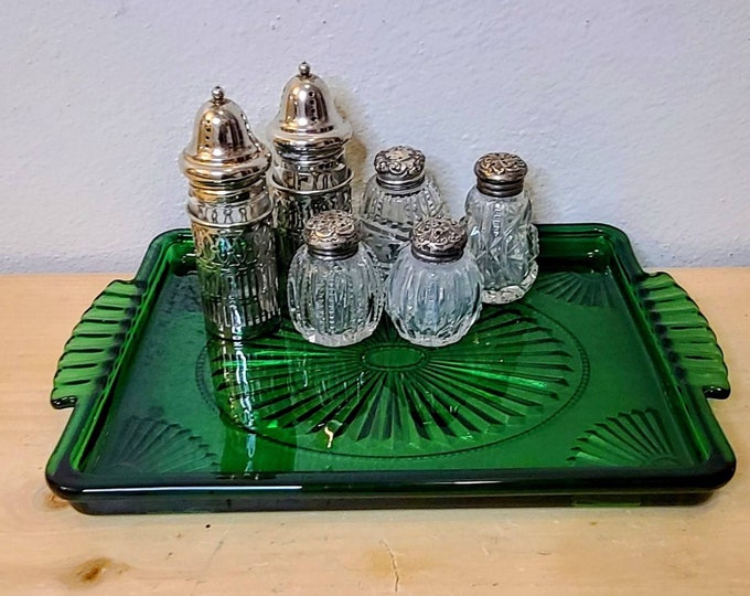 Vintage Green Glass Vanity Trayvintage Glasspowder Etsy