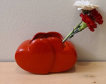 1980's Double Heart Planter-Valentine's Day-Vintage Planter-Vase-Vintage Valentine-Plant Holder-Succulent Vase-Valentine Decor