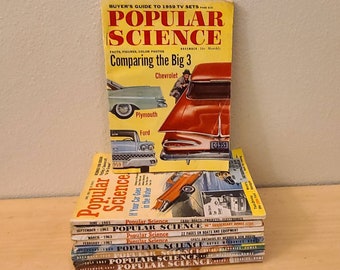 50's-60's Popular Science Magazines-Advertising-Ephemera-Men's Magazine-Vintage Car-Man Cave-Vintage Magazine-Movie Prop-Scrapbook