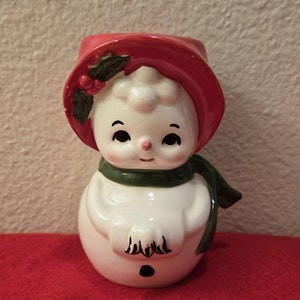 Vintage Lefton Mrs Snowman Votive Candleholder-Candle-Christmas Decor-Vintage Christmas-Retro Christmas-Christmas Table