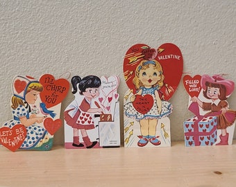 4 Vintage Valentine's Day Cards-Valentine Ephemera-Cowgirl-Scrapbook-Junk Journal-Vintage Card-Valentine Decor-Love