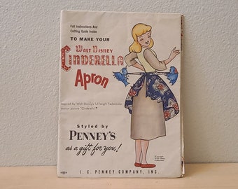 RARE tablier Cendrillon des années 1950 motif-vintage Disney-Walt Disney-vintage couture-Disney Decor-Disney princesse-Mid Century Modern tablier