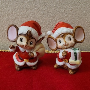 Vintage NORCREST Christmas Mice Figurines, Set of 2