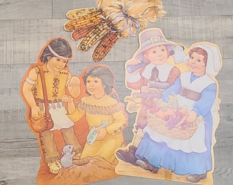 3pc Vintage Thanksgiving Die Cuts-Pilgrim-Native Americans-Indian Corn-Thanksgiving Decor-Vintage Thanksgiving-Cut Out-Fall Decor-Wall Decor