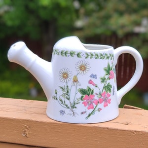 Vintage Ceramic Floral Watering Can Planter-Flower Pot-Boho-Farmhouse-Cottage Core-Plant Holder-Succulent-Vase-Botanical