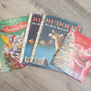 Vintage Children's Christmas Golden Books-Christmas Decor-Vintage Books-Rudolph-The Night Before Christmas-Christmas Bunny-Whitman Book