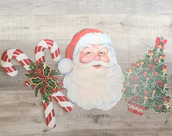 3pc RARE Vintage Beistle Christmas Die Cuts-Vintage Christmas-Double Sided-Christmas Wall Decor-Christmas Ephemera-Christmas Tree-Candy Cane