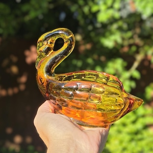 Vintage Viking Glass Amber Swan Candy Dish-Vintage Glass-Mid Century Modern-Bird Lover-Glass Bird-Glass Bowl-Art Glass-Planter