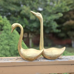 LARGE Vintage Brass Swan Figurines-16&quot; & 11&quot; Tall-Bird Decor-Vintage Brass-Boho-Farmhouse-Duck-Mid Century-Rustic-Country-Cottage-Man Cave