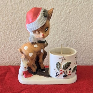 1978 Jasco Reindeer Candle Holder-Winking-Vintage Christmas-Christmas Decor-Kitschy Christmas-Retro Christmas-Christmas Table-Vintage Candle
