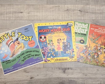 Vintage Walt Disney Vinyl Records-Mickey Mouse Club-Little Toot-Peter Pan-Gingerbread Man-Snow White-Vintage Disney-Disneyland Records-LP