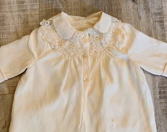 1940's Vintage Silk & Lace Toddler Heirloom Coat-Christening-Baptism-Nursery-Shabby Baby-Vintage Baby Clothes-Smocked-Embroidered-Doll