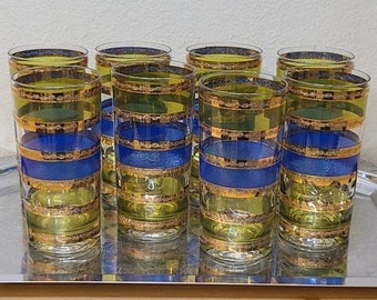 8 - 1960&#39;s Culver USA Striped High Ball Glasses-22k Gold-Mid Century Modern Glasses-Vintage Barware-Bar Decor-Retro Bar-Bar Cart-MCM Glass