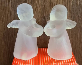 1980's Frosted Caroling Angel Candleholder Set-Christmas-Vintage Holiday-Christmas Decor-Candlestick-Vintage Christmas-Angel Decor